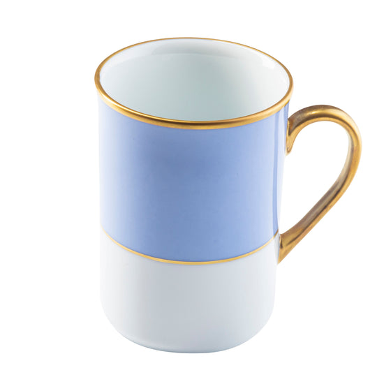 Ultra-White Georgian ColorSheen Light Blue - Gold Banding - Can Mug