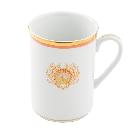 Charlotte Moss  Ultra-White Shell Motif - Mug - Gold and Coral Band