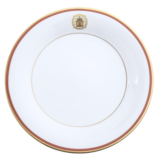 Charlotte Moss Ultra-White Pagoda Motif On Rim - Charger Plate - Gold and Orange Band