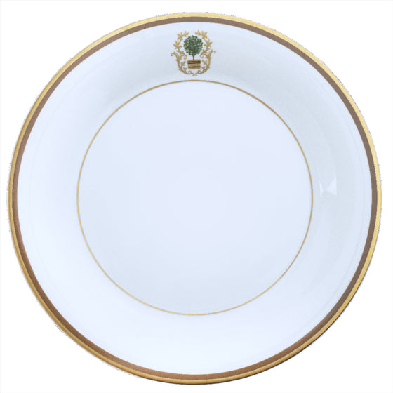 Charlotte Moss Ultra-White Topiary Motif On Rim - Salad - Gold and Brown Band