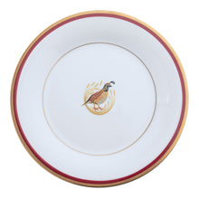  Charlotte Moss Ultra-White Quail Motif Center Well - Salad Plate - Gold and Red Band