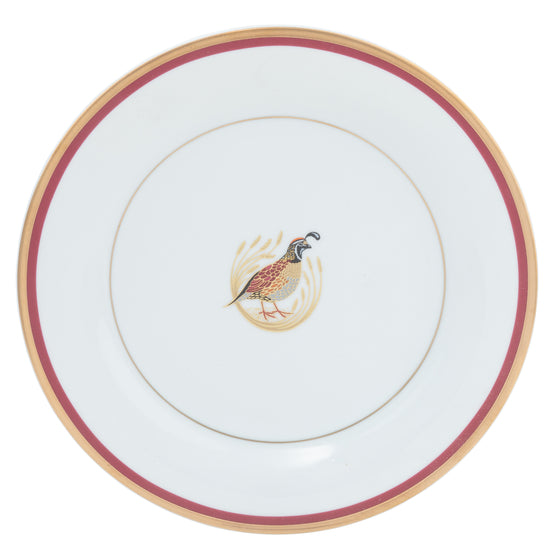 Charlotte Moss Ultra-White Quail Motif Center Well - Bread & Butter - Gold & Red Band (Copy)