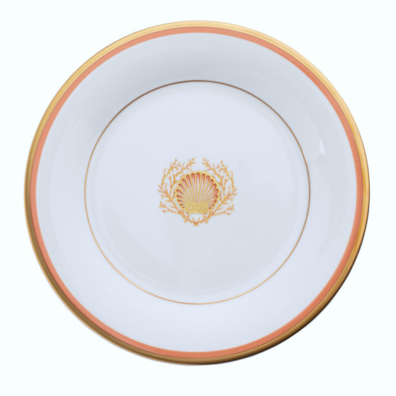 Charlotte Moss Ultra-White Shell Motif Center Well - Bread & Butter - Gold & Coral Band