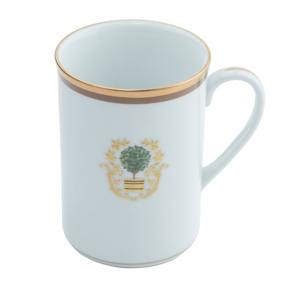 Charlotte Moss Ultra-White Topiary Motif - Mug - Gold and Brown Band