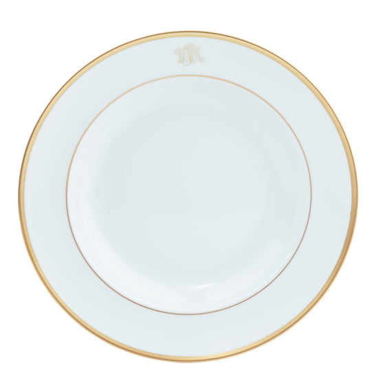 Ultra-White Signature Monogram  Gold Salad Plate- (Monogram Rim)