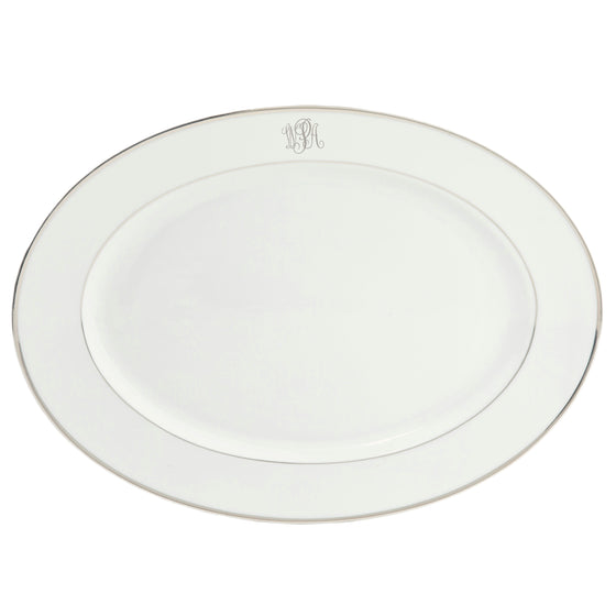 White Signature Platinum With Monogram Oval Platter