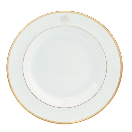 White Signature Gold With Monogram Salad Plate (Monogram Rim)