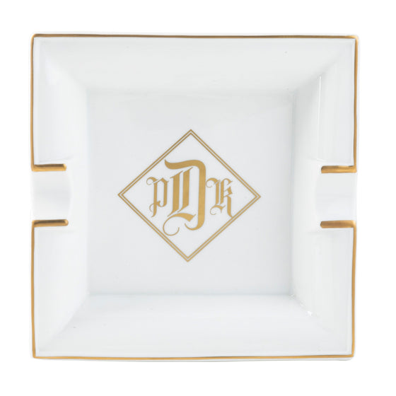 Ultra-White Signature Gold Giftware With Monogram - Ash Tray - Pickard China - USIGGWM-173-FY