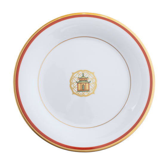 Charlotte Moss Ultra-White Pagoda Motif Center Well - Bread & Butter - Gold & Orange Band