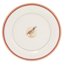  Charlotte Moss White Quail Motif Center Well - Salad - Gold and Red Banding
