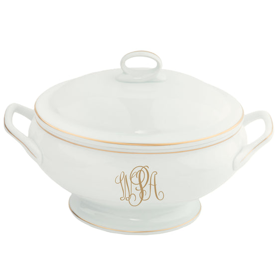 White Signature Gold With Monogram Covered Vegetable Bowl