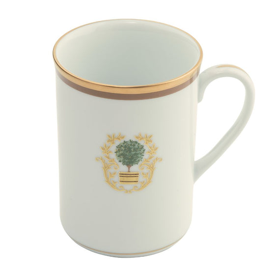 Charlotte Moss White Topiary Motif - Mug - Gold and Brown Band