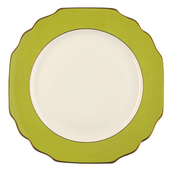 White Georgian ColorSheen Apple Green - Gold Banding - Charger Plate