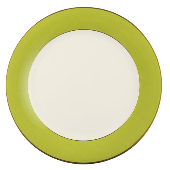 White ColorSheen Apple Green Gold Dinner Plate