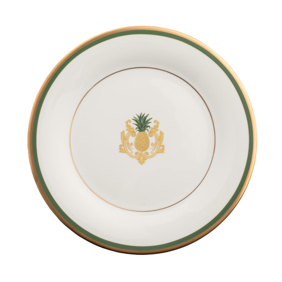 Charlotte Moss White Pineapple Motif Center Well - Charger Plate - Gold and Green Band