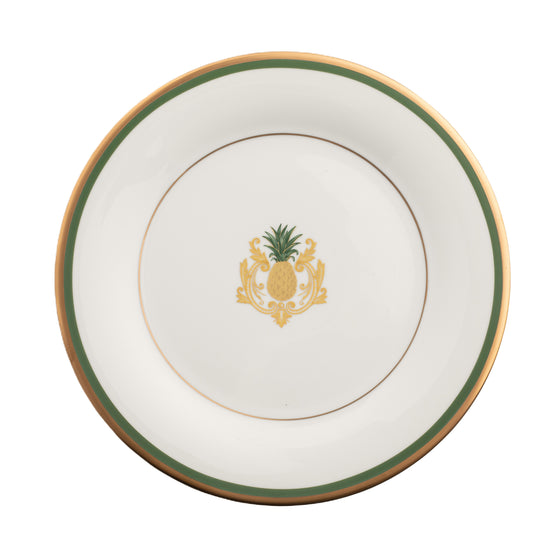 Charlotte Moss White Pineapple Motif Center Well - Salad - Gold and Green Band