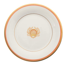  Charlotte Moss White Shell Motif Center Well - Charger Plate - Gold and Coral Band
