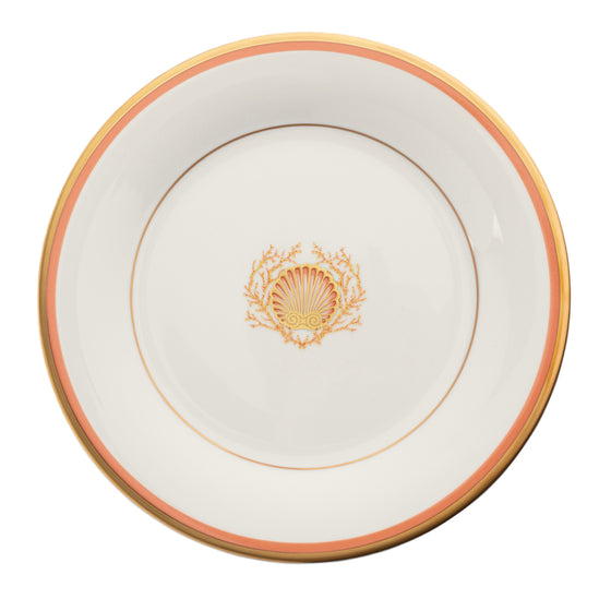 Charlotte Moss White Shell Motif Center Well - Charger Plate - Gold and Coral Band