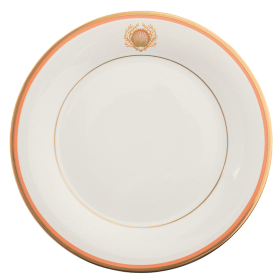 Charlotte Moss White Shell Motif On Rim - Salad - Gold and Coral Band