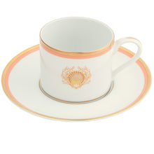  Charlotte Moss White Shell Motif - Teacup - Gold and Coral Band