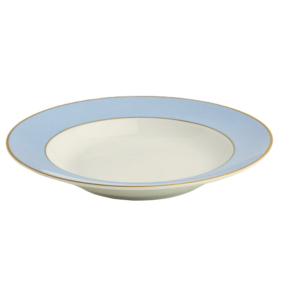 White ColorSheen Light Blue Gold Soup Plate