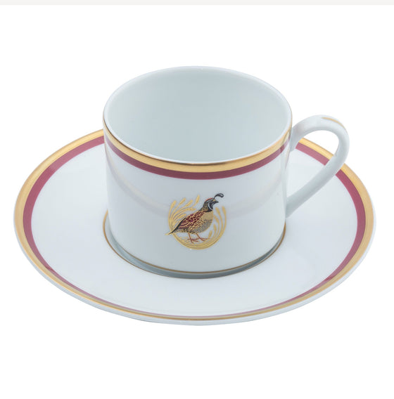 Charlotte Moss No Quail Motif - Tea Cup Saucer - Gold and Red Band - Pickard China - UCMNQUM-019-CN