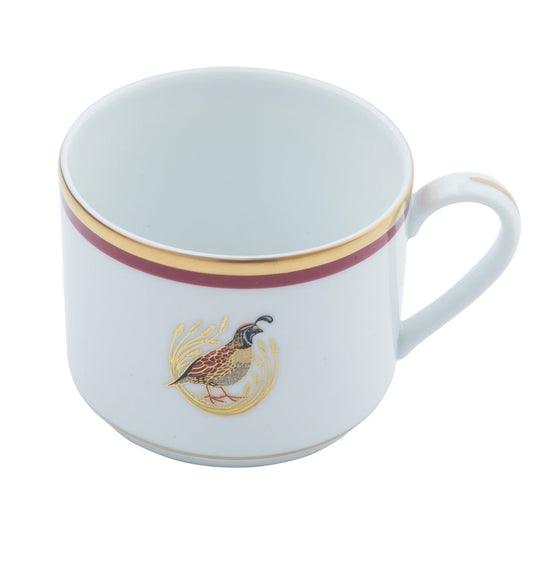 Charlotte Moss Quail Motif - Teacup - Gold and Red Band - Pickard China - UCMWQUM-012-CN