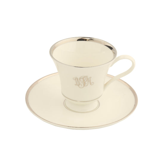 Ivory Signature Platinum With Monogram Margaret Teacup - Pickard China - SIPOWM-012-MA