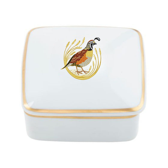 Quail Motif Giftware Square Box - Pickard China - USIGGWM-219-FY