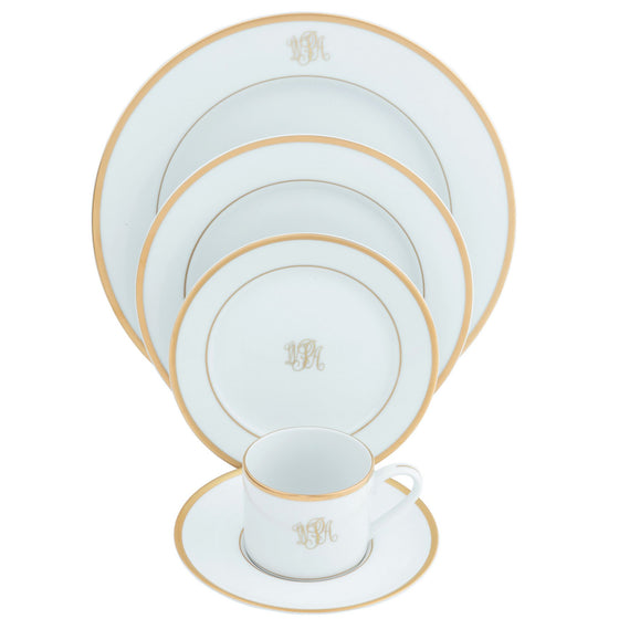 Signature Gold With Monogram Ultra-White 5 piece Place Setting - Pickard China - USIGOWM-502-DX