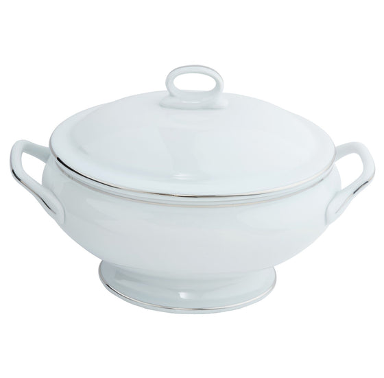 Ultra-White Signature Platinum No Monogram Covered Vegetable Bowl - Pickard China - USIPLNM-575-AT