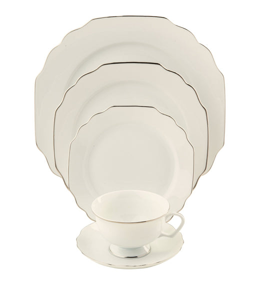 White Georgian Platinum 5 Piece Place Setting - Pickard China - WGEOPLA-502-GA